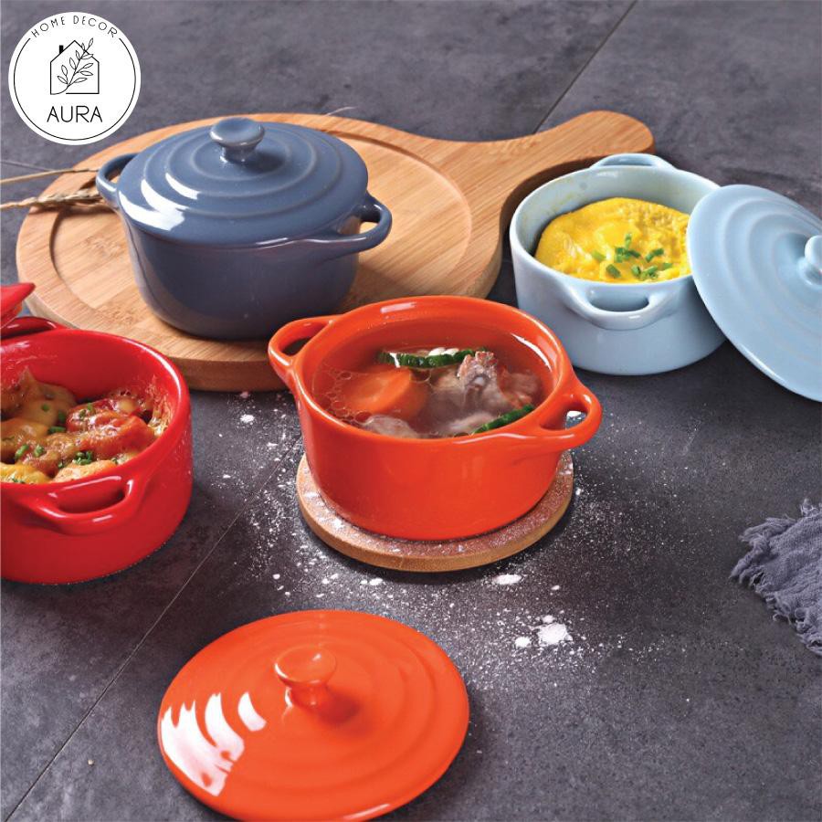 Bát sứ ăn dặm bát sứ ramekin có quai kèm nắp đậy