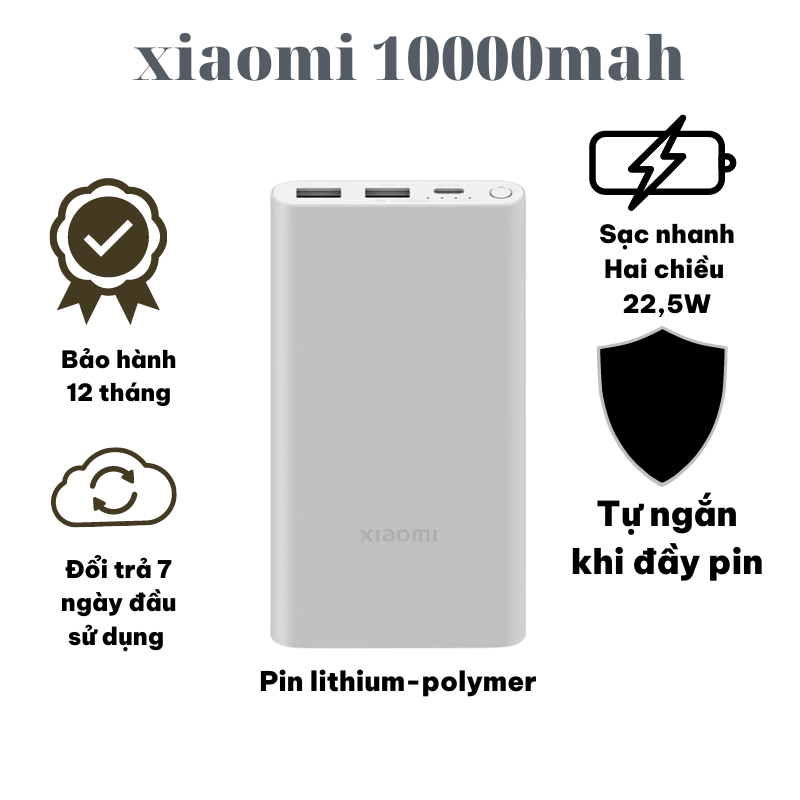 Pin sạc dự phòng xiaomi, sạc nhanh 22.5w dung lượng pin 10000mah