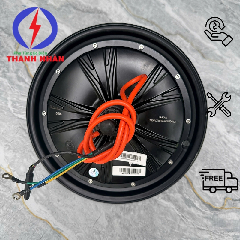 Động Cơ 60V1000W V1 K1 M133 (Công Suất Thực 1000W in trên nắp 240w) vành 10inch Lõi Đồng Nguyên Chất (100% Đồng Sợi To)