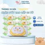 Thùng 10 gói khăn ướt  cao cấp 80 tờ Max Clean hình Capybaraa siêu đáng yêu - Không hương