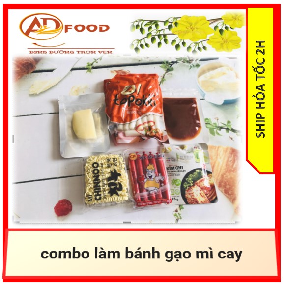 combo làm bánh gạo mì cay (bánh gạo 1kg, bột phô mai, sốt, kim chi, mì chinnoo)