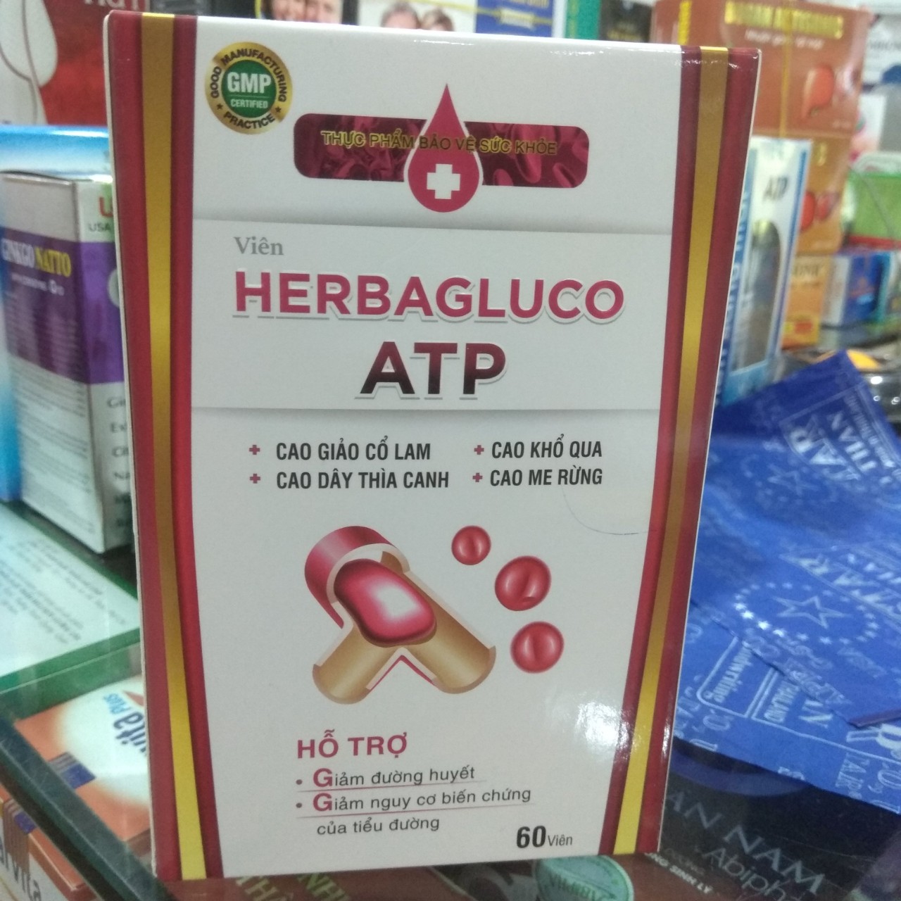 Thuoc giảm đường huyết HERBAGLUCO ATP - Giúp ổn định đường huyết , giảm nguy cơ biến chứng của bệnh tiểu đường -Hàng công ty đạt chuẩn GMP - Lọ 60 viên(HD 2023)