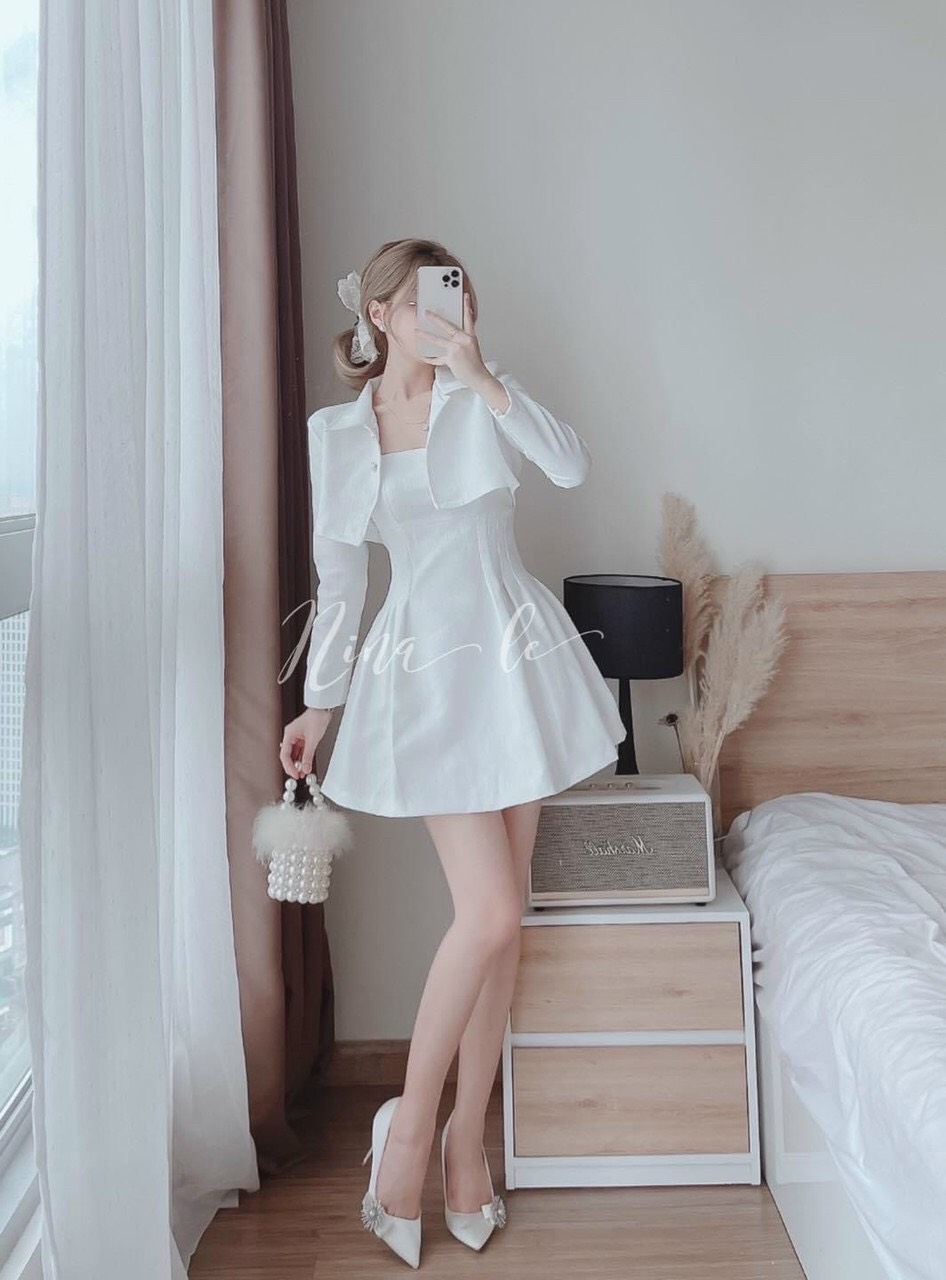 Váy đầm nữ kiểu dáng xòe kèm áo Khoác