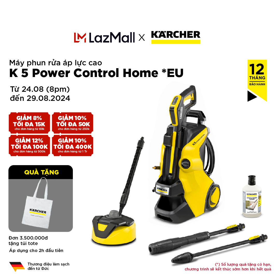 Máy xịt rửa áp lực cao Karcher K5 Power Control Home, động cơ từ 2100w, áp lực 145 bar, máy rửa xe cao áp - Bảo hành 15 tháng