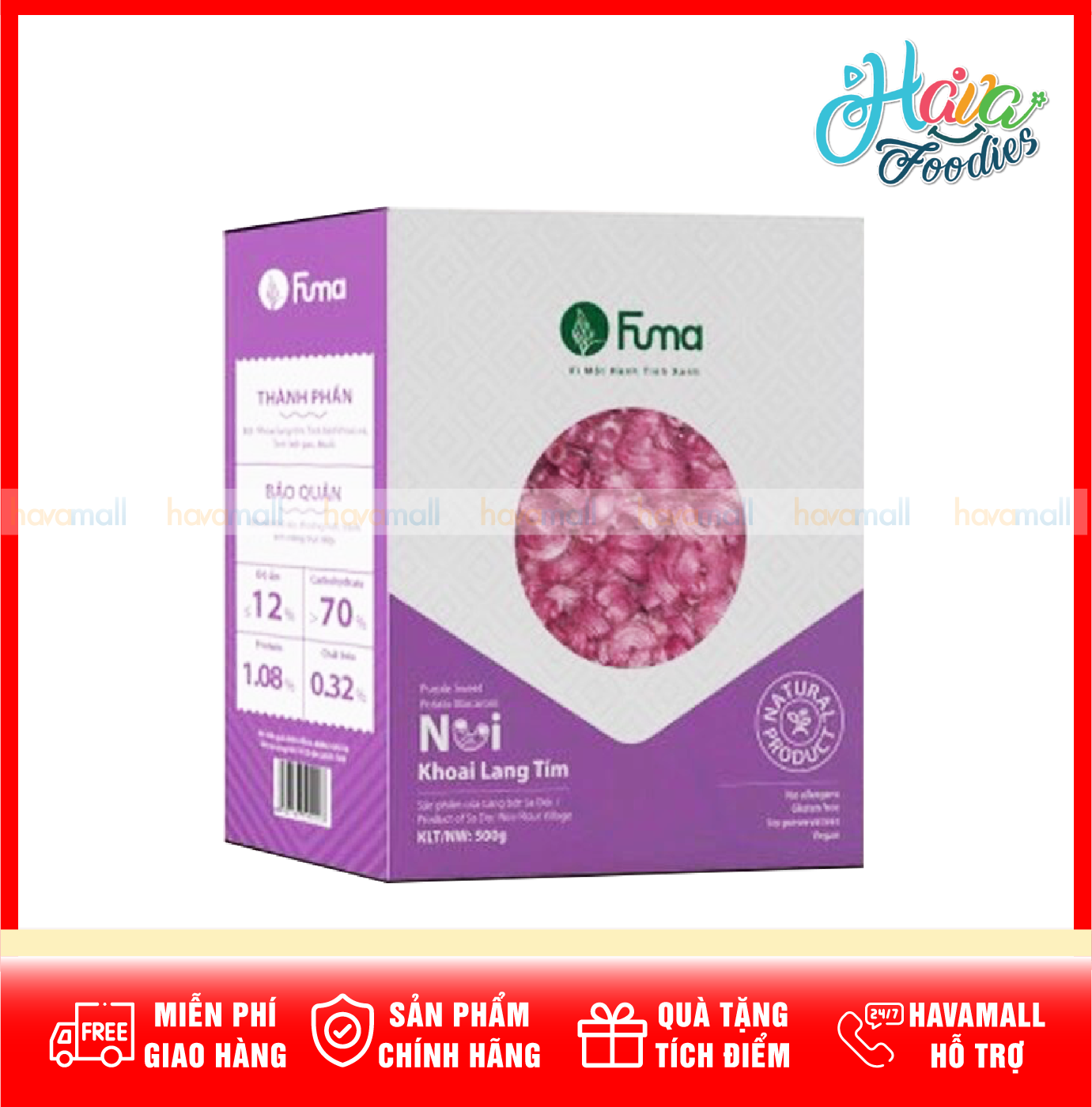 [HOÀN TIỀN MAX 10%][ HÀNG CÔNG TY NHẬP KHẨU ] Nui Khoai Lang Tím – Fuma Purple Sweet Potato Macaroni 500g
