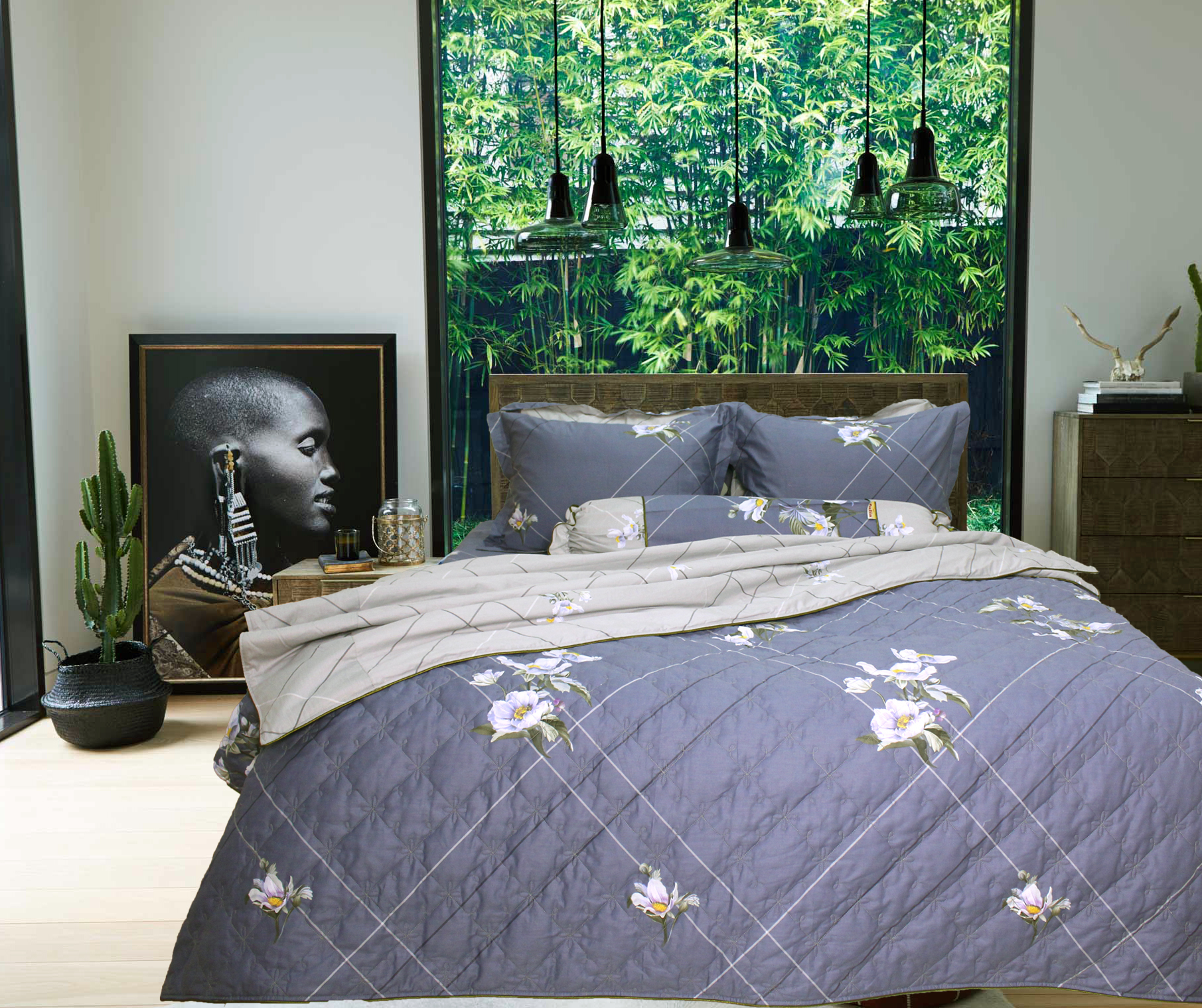 Bộ ga gối 4 món cotton satin hàn julia 401bk16