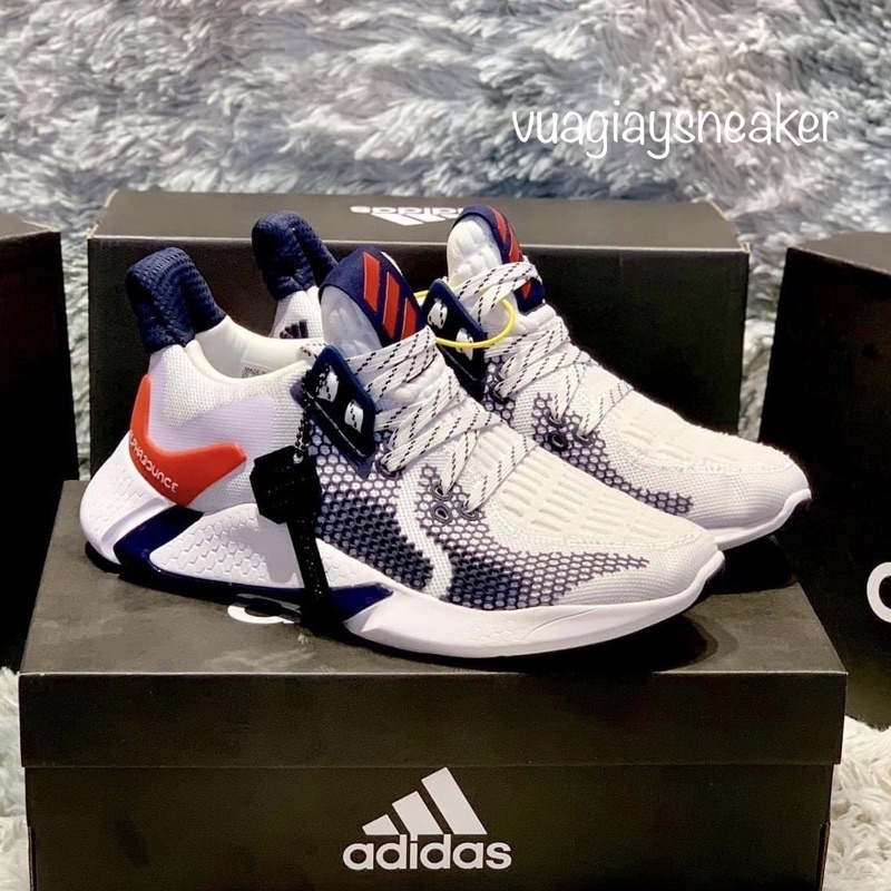 Giày thể thao sneaker alphabounce 2020 trắng xanh than