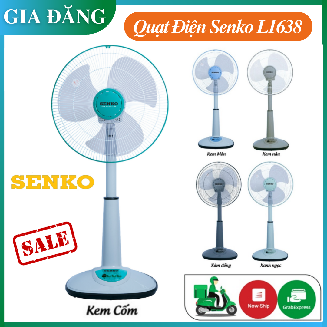 Quạt điện lửng senko l1638 3 tốc độ gió, không gây ồn, lõi đồng 100%, màu ngẫu nhiên, quạt cây, quạt đứng