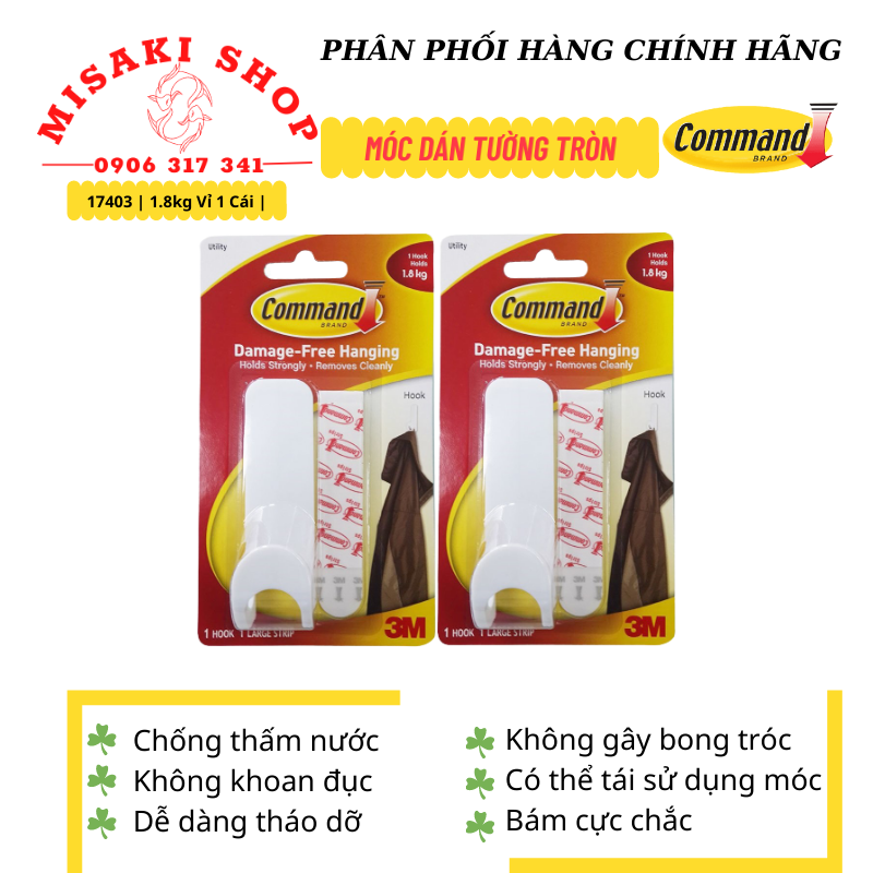Móc dán tường tròn command 3m 17403 1.8kg vỉ 1 cái xa006719497