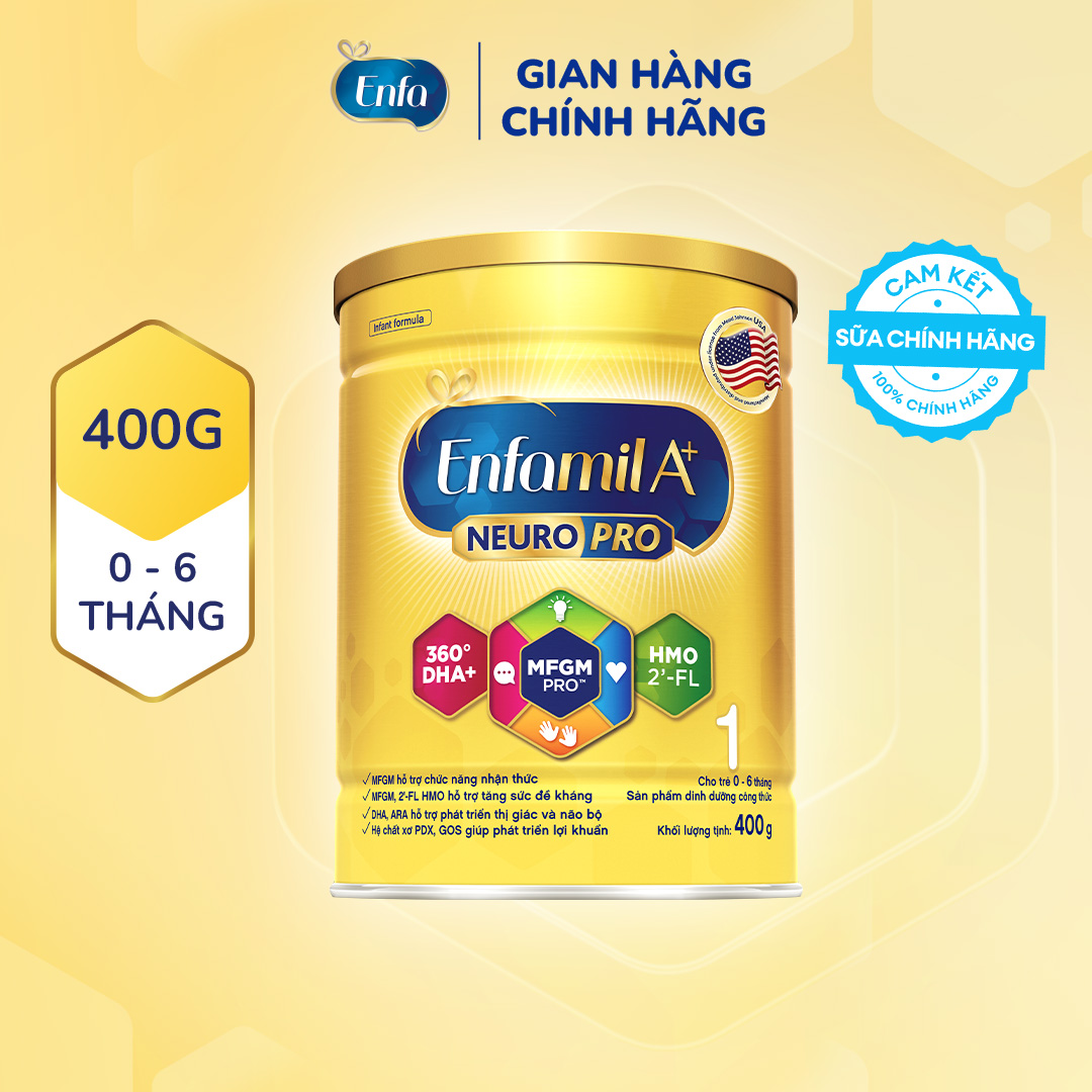 Sữa bột Enfamil A+ NeuroPro 1 Vị thanh mát với dưỡng chất DHA  MFGM cho trẻ từ 0 – 6 tháng tuổi– 400g