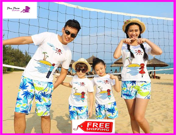 Set 3 Bộ Quần Áo Đồng Phục Đi Biển Ba Mẹ và Con-Hàng Quảng Châu-Nhắn Tin Cân Nặng Cho Shop.
