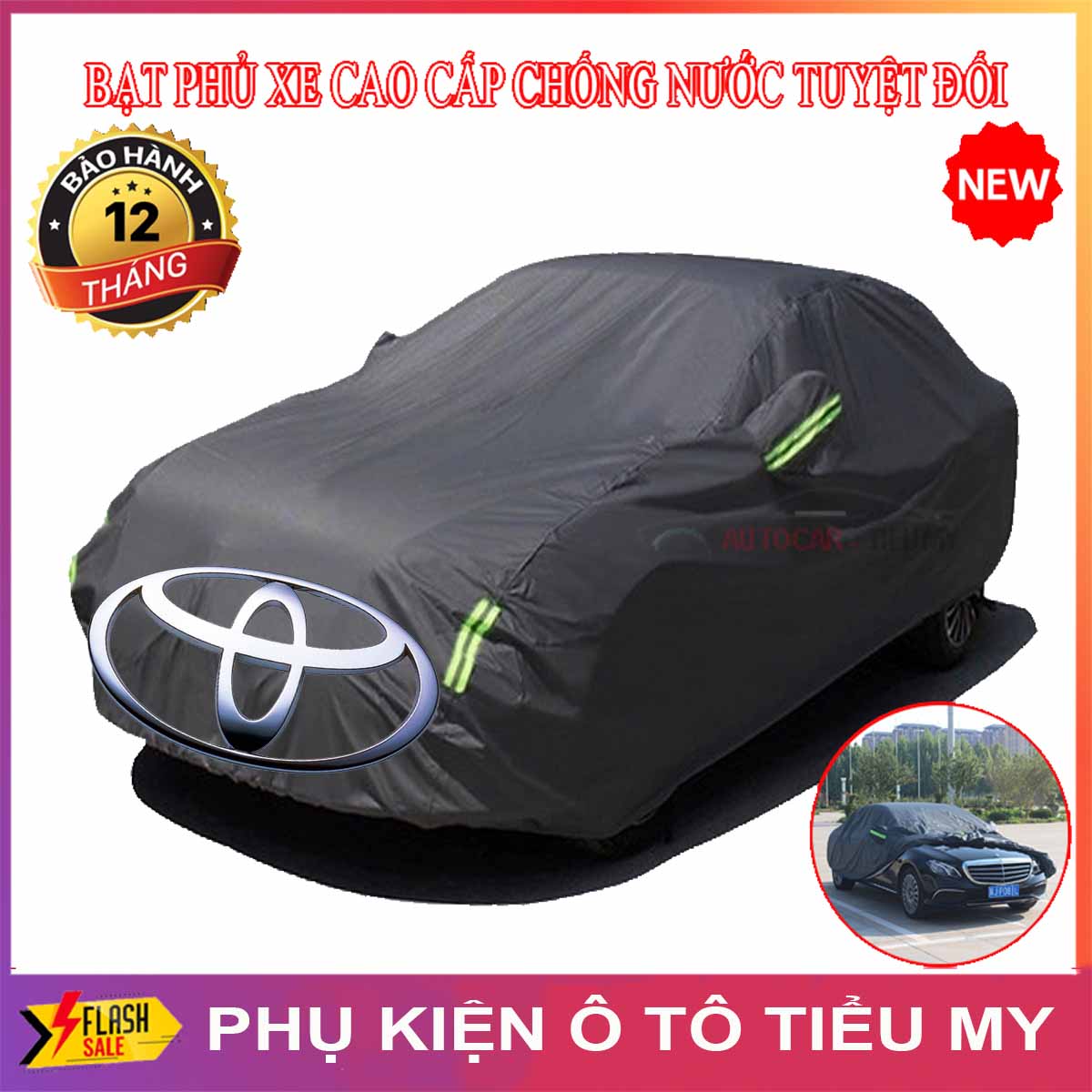 Bạt phủ xe ô tô 3 lớp chất liệu polyester cao cấp cho xe toyota vios, altis, camry, fortuner, innova, yaris, rush, hilux, wigo, land cruiser, cross, bạc phủ chống nóng chống nước, hàng dày dặn - bảo hành 1 năm