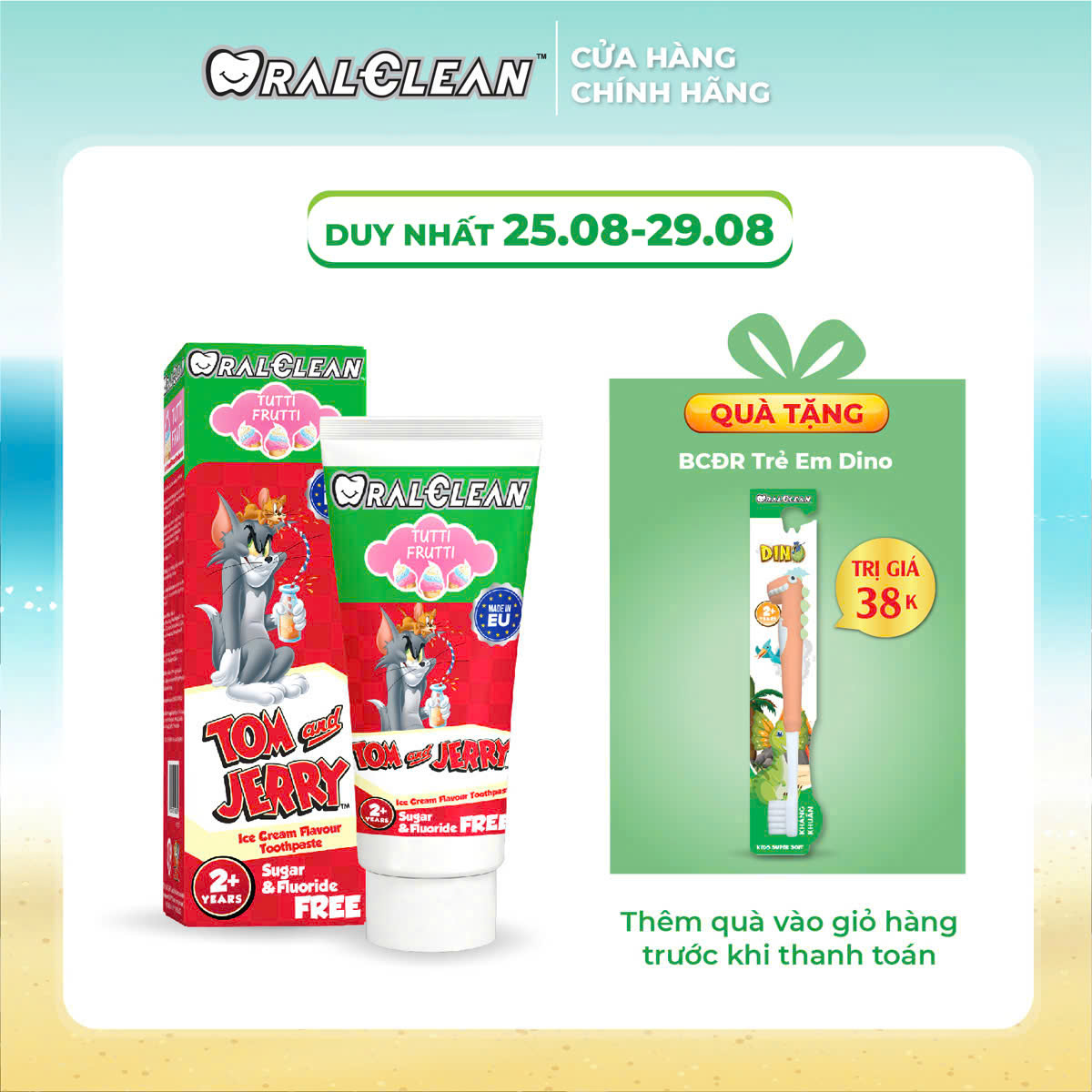 Kem đánh răng trẻ em vị dâu OralClean Tom & Jerry Tutti-Frutti 75ml
