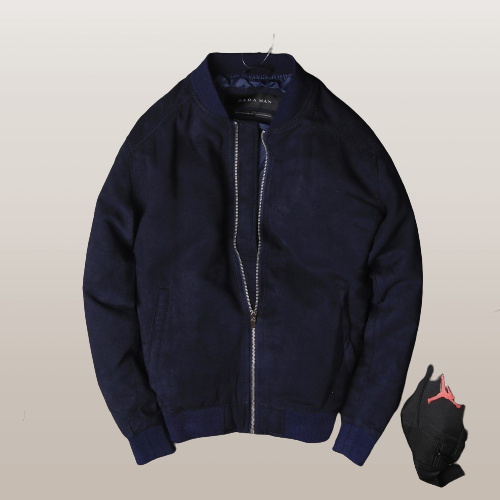 Áo khoác nam da lộn cổ bom bomber thu đông ấp áp