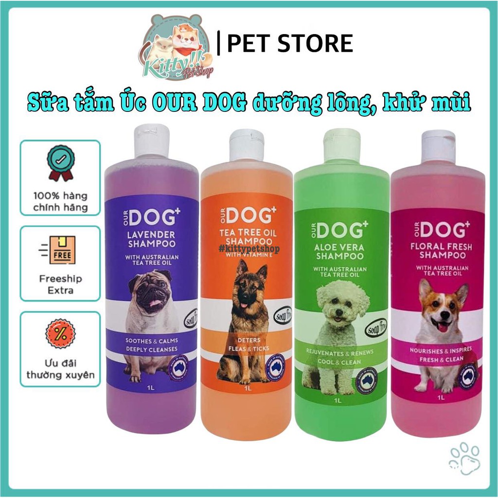 Dầu tắm úc our dog 1l - sữa tắm thơm, dưỡng lông, khử mùi hôi dành cho chó, mèo 1 lít - kitty pet shop
