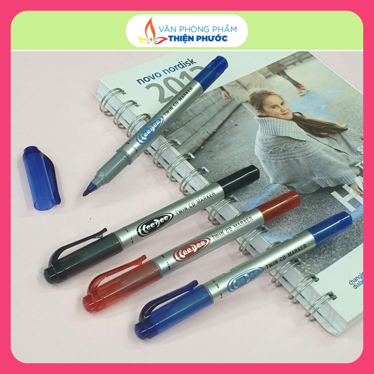 Bút lông dầu pm-04 thiên long 2 đầu không xóa được thiện phước