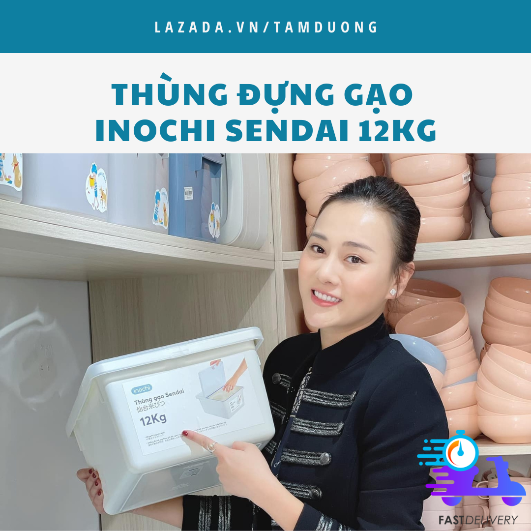 Thùng gạo cao cấp Inochi 12kg (chống ẩm và oxy hóa, giữ độ ngon của gạo, nắp kín giúp bảo quản chất lượng thực phẩm) [HCM-Giao hoả tốc 2h]