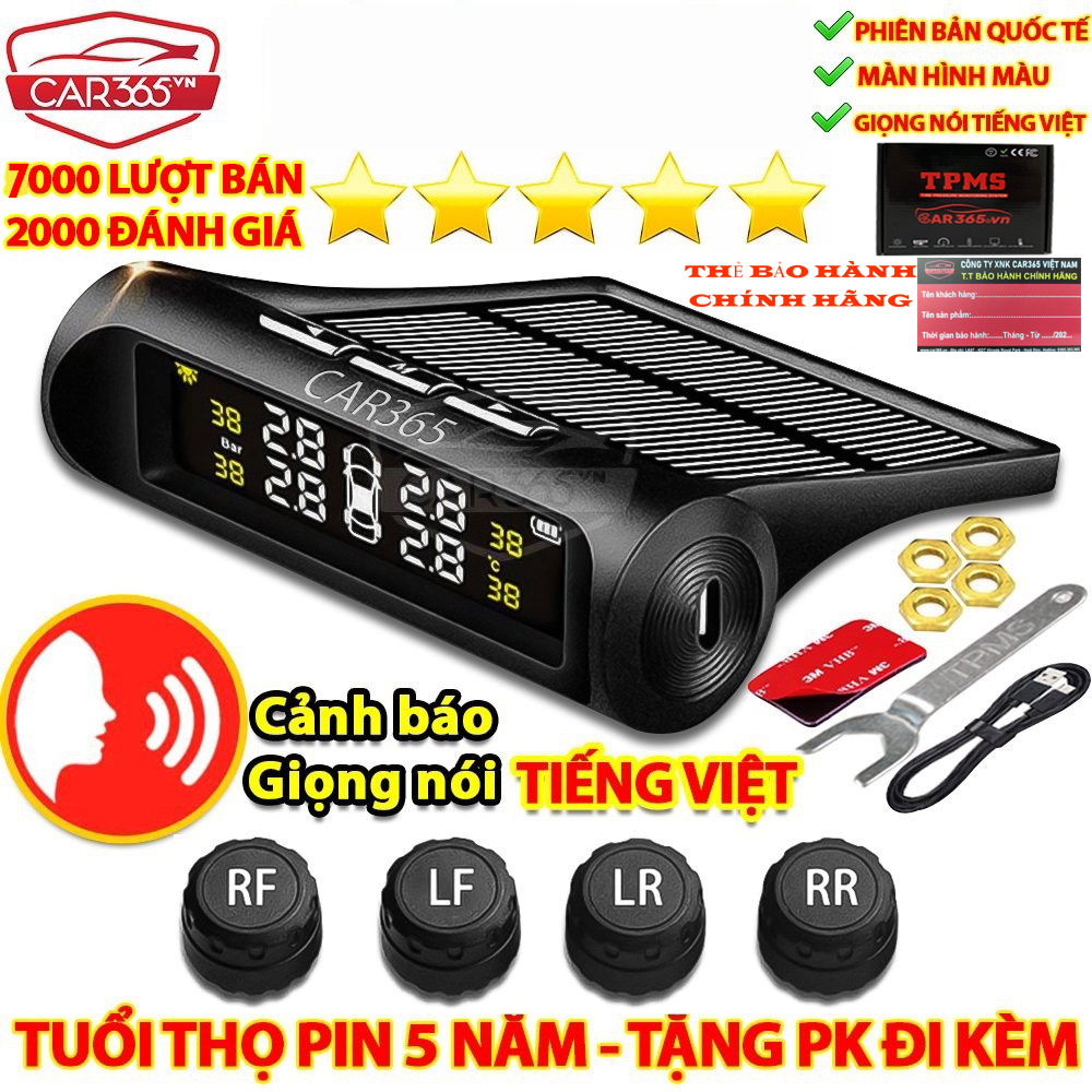[ HÀNG CHÍNH HÃNG] Cảm biến áp suất lốp ô tô xe hơi van ngoài cao cấp cảnh báo giọng nói TIẾNG VIỆT  ĐỘC QUYỀN CAR365VN - Công nghệ tiên tiến từ Đức, Màn hình LCD hiển thị thông số, tuổi thọ pin 5 năm