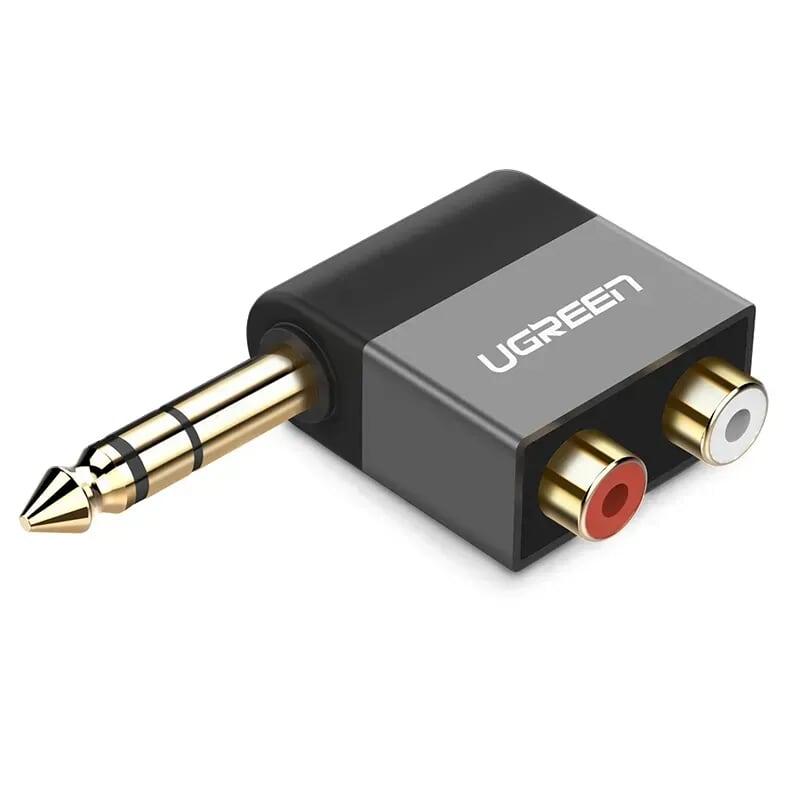 Ugreen 40846 màu đen đầu chuyển âm thanh 6.35mm dương sang 2 đầu bông sen âm av147