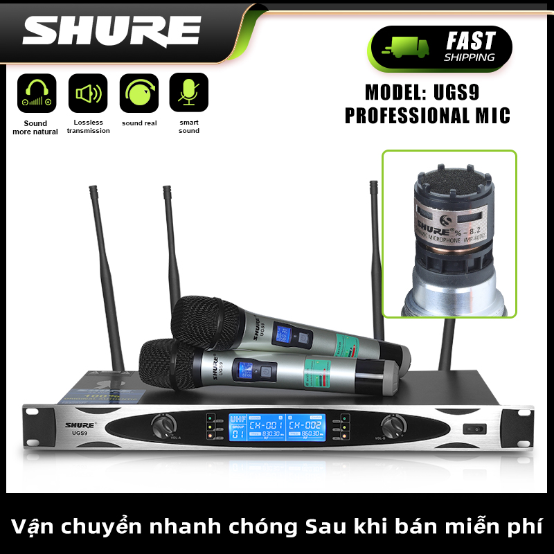 Micro Không Dây Shure - UGS9,Chính Hãng Cam Kết Mới, Chống Hú Tốt, Sóng UHF Thu Phát 4 Râu Cực Chuẩn, Sóng Khỏe, Chống Nhiễu Tốt, Tặng 2 Chống Lăn Mic Và 2 Cặp Pin, Chất Lượng, Giá Rẻ, Uy Tín, Phù Hợp Cho Gia Đình, Hàng Quán.