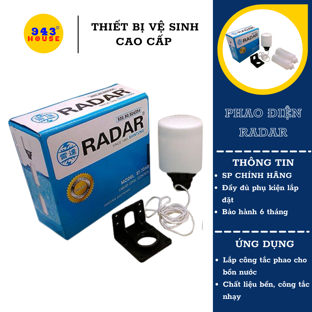 Phao điện Radar chính hãng 943HOUSE công tắc phao điện thông minh ngắt nước lên bồn tự động