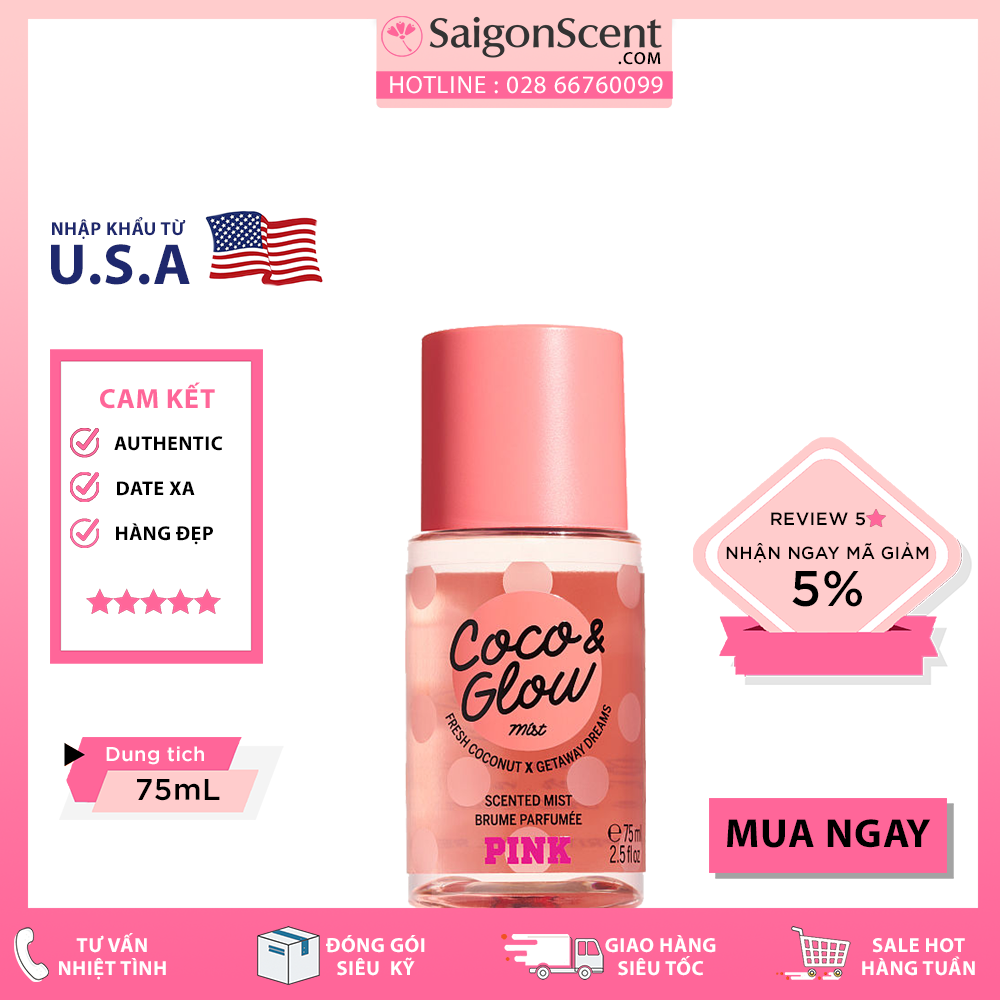 Xịt thơm toàn thân victoria’s secret pink travel size - coco & glow