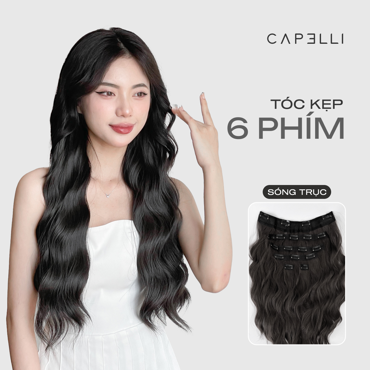 Tóc kẹp 6 phím capelli dáng xoăn sóng trục 40-50cm