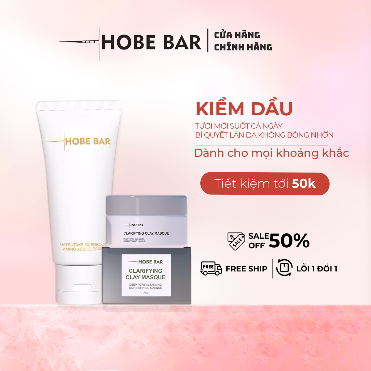 Combo kiềm dầu giảm mụn HOBEBAR mặt nạ đất sét + sữa rửa mặt bí quyết làm sạch sâu & giảm dầu thừa cho làn da tự nhiên