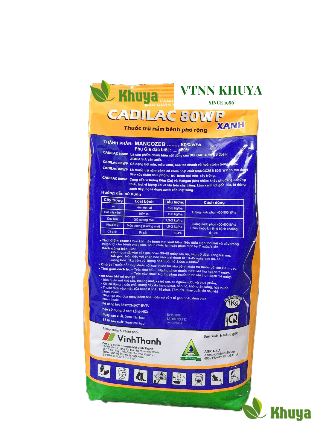 Trừ nấm Bệnh CADILAC 80WP 1kg Xanh Ấn Độ gốc MANCOZEB