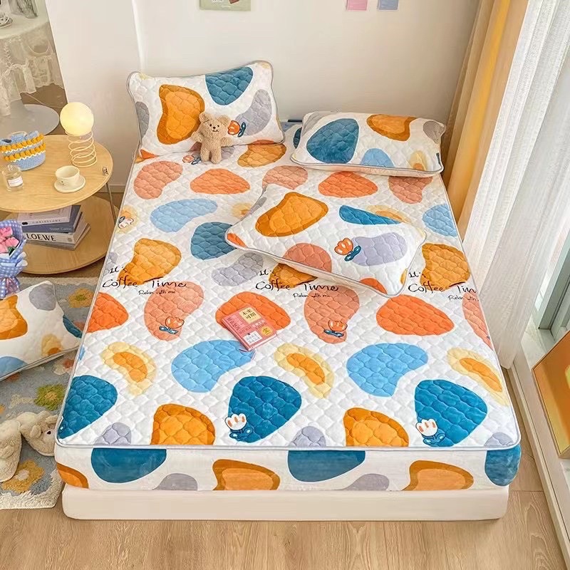 Sét ga gối nỉ nhung trần bông 3 món - sỏi sắc màu