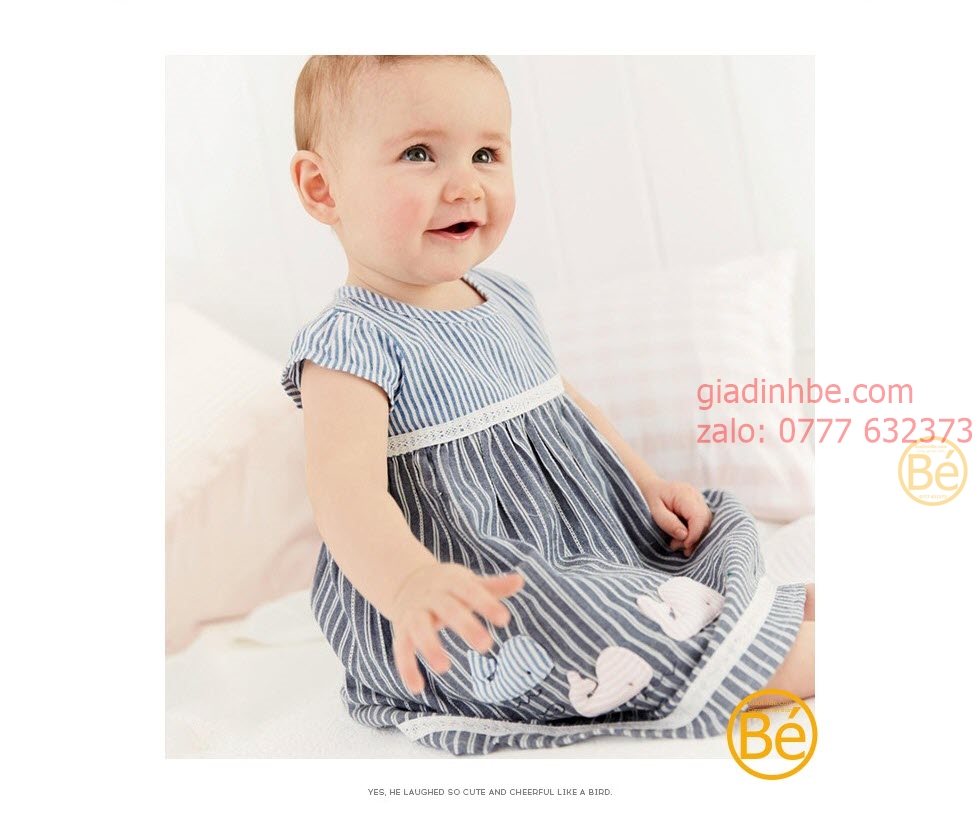 Đầm bé gái LITTLE MAVEN cotton sọc cá heo 2-6 tuổi