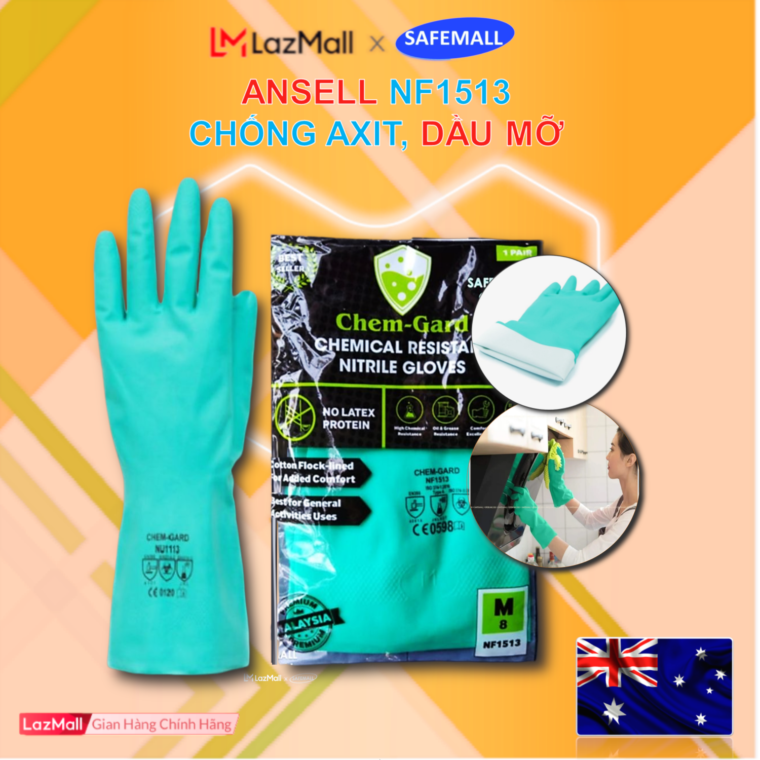 Combo 2 đôi găng tay cao su rửa chén bát chống hóa chất chống dầu NF1513