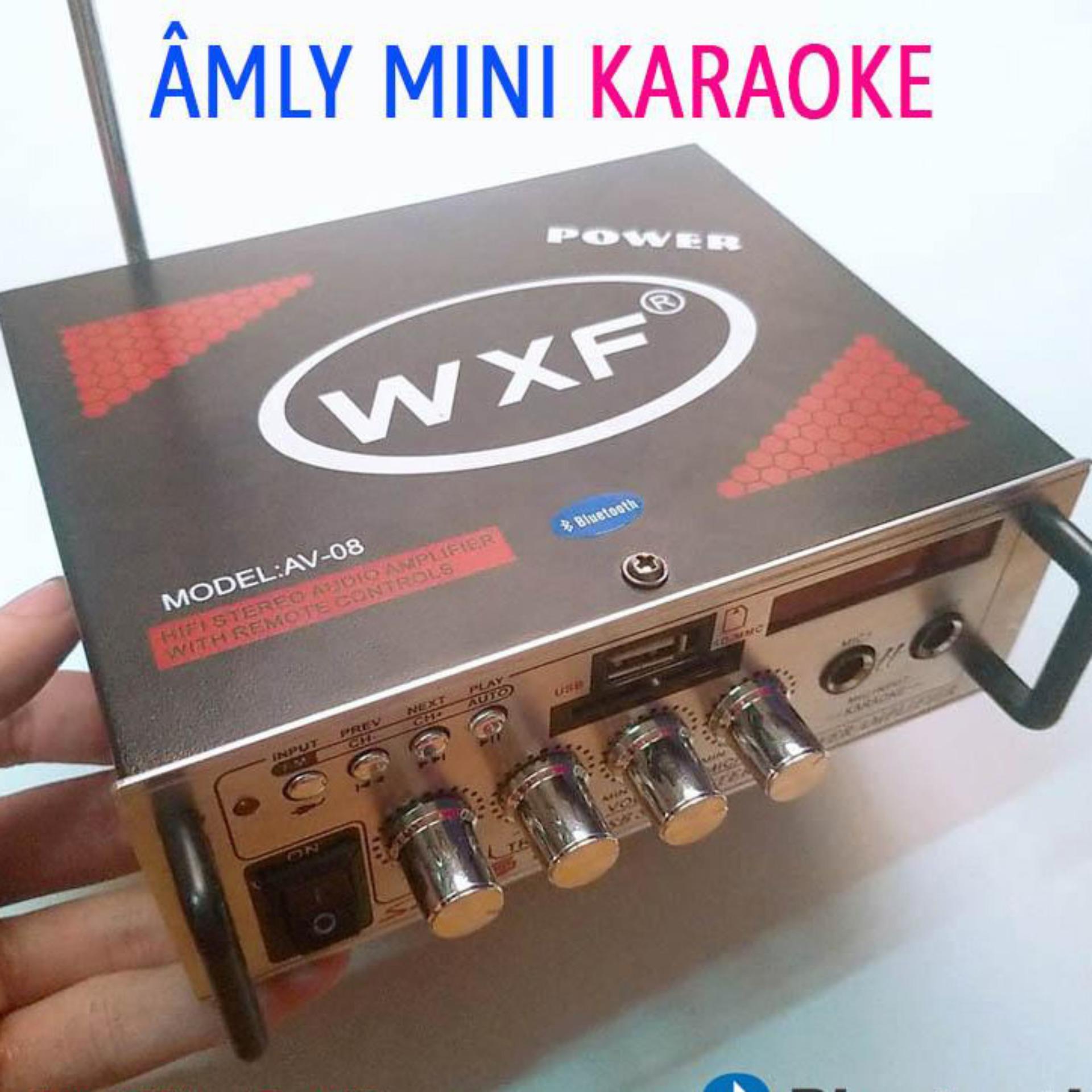 Âm ly karaoke bluetooth amly xe hơi 2 mic av-08bt