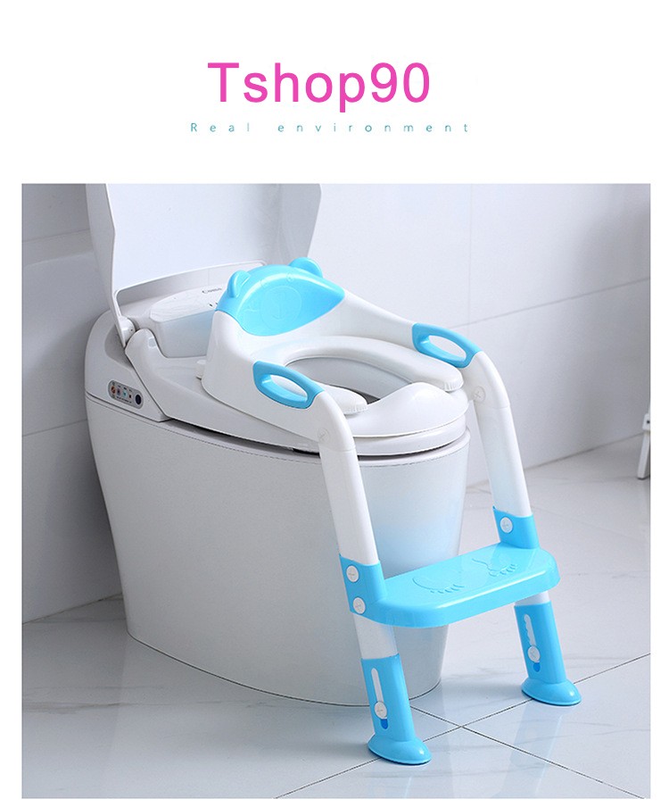 [TẶNG YẾM ĂN SIÊU CUTE] Thang bô cho bé đi vệ sinh tự lập, trẻ học ngồi Toilet. Ghế ngồi có tay vịn & đệm mông xốp mềm mại, có thể gấp gọn, điều chỉnh kích thước – Tshop90