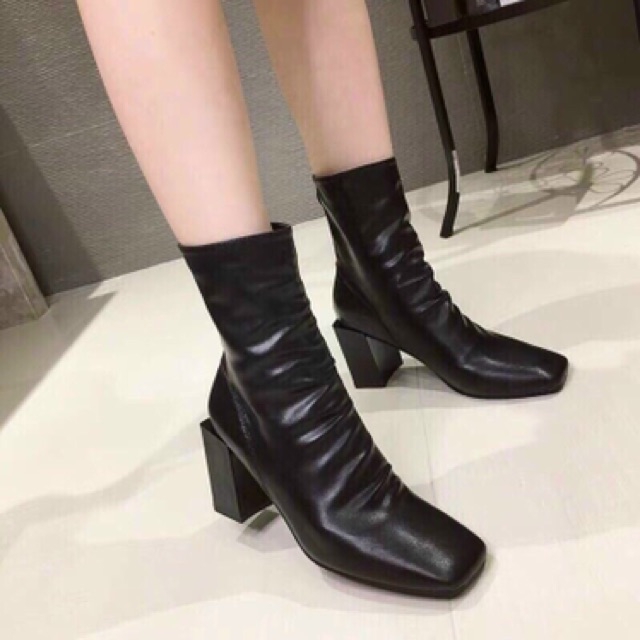 Giày bốt cao gót 7 phân nhăn khoá sau Shoesshop