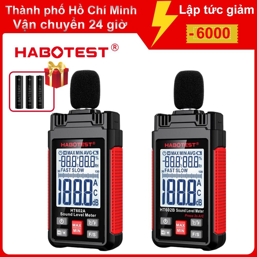 Habotest HT602A/B Tiếng ồn kỹ thuật số Mức âm thanh Decibel Tester Tester Dew Point Thử nghiệm độ ẩm