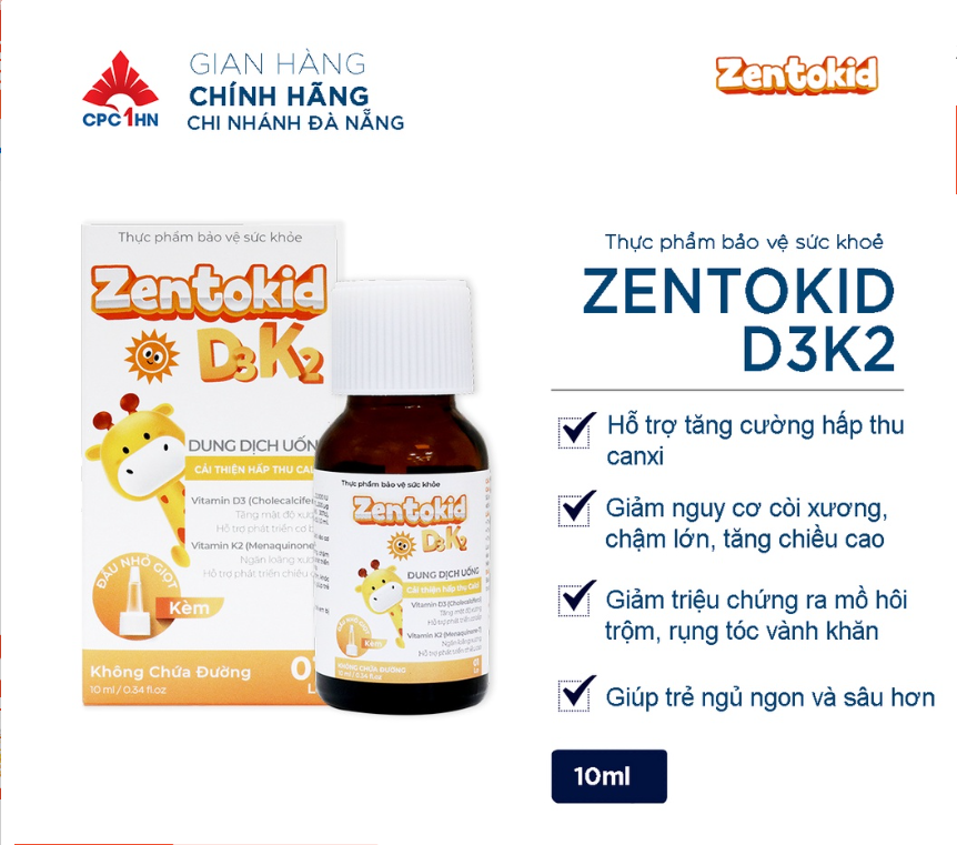 Zentokid d3k2 cho trẻ sơ sinh cải thiện hấp thu calci cho bé chiều cao vượt trội - chai 5ml