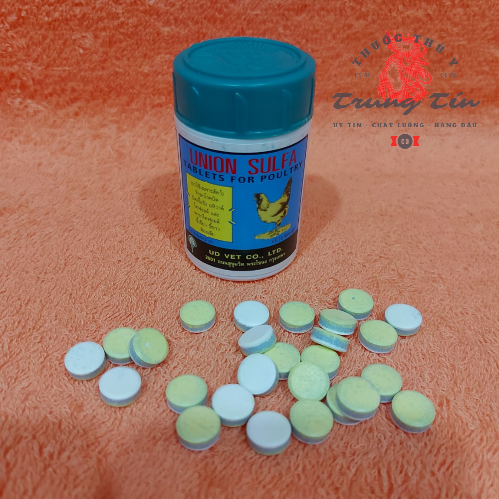 Thuốc gà đá , Union Sulfa - đặc trị gà đá - phân xanh - trắng - tiêu chảy - 1 hủ / 80 viên