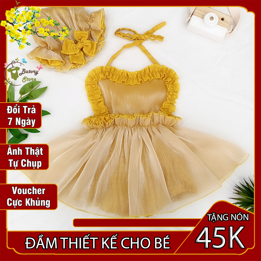 Sét đầm body yếm vàng cho bé gái, trẻ sơ sinh thiết kế độc đáo sexy TẶNG KÈM nón dễ thương Quà tặng đầy tháng, thôi nôi, sinh nhật BATORY STORE Cửa hàng quần áo trẻ em