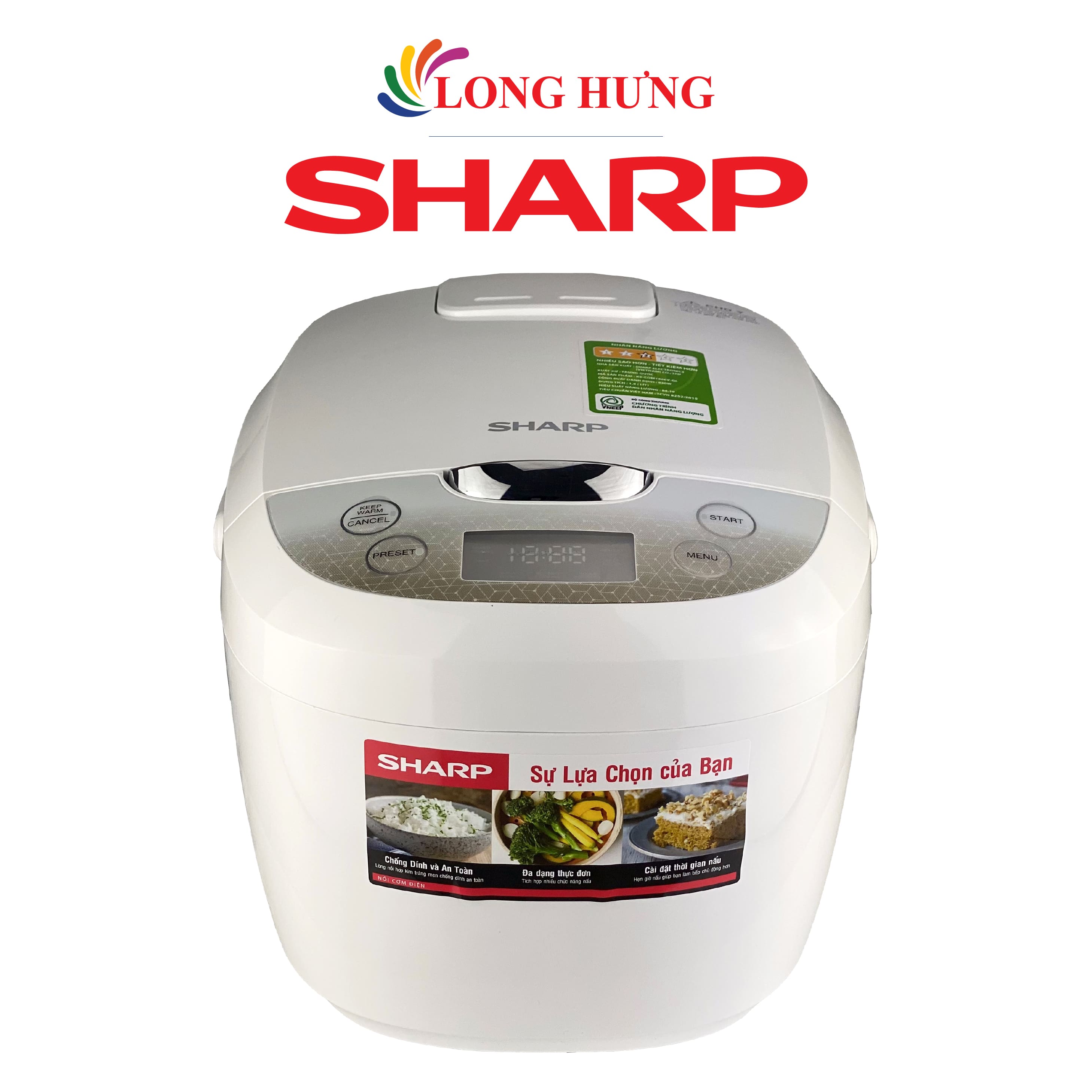 Nồi cơm điện tử Sharp 1.8 lít KS-COM186EV-GL - Hàng chính hãng - Công nghệ nấu 2D, có xửng hấp, giữ ấm 12 giờ