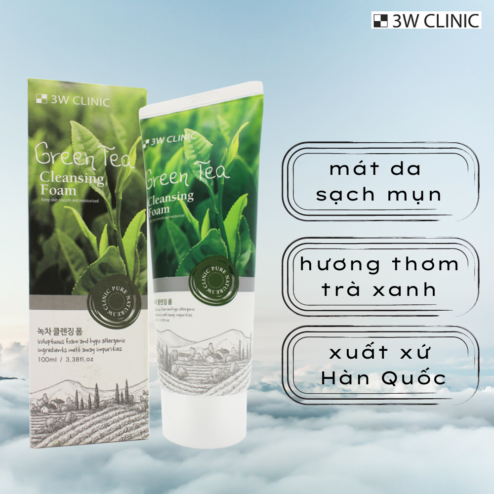 Sữa Rửa Mặt Chiết Xuất Trà Xanh 3W Clinic Green Tea Foam Cleansing 100ml