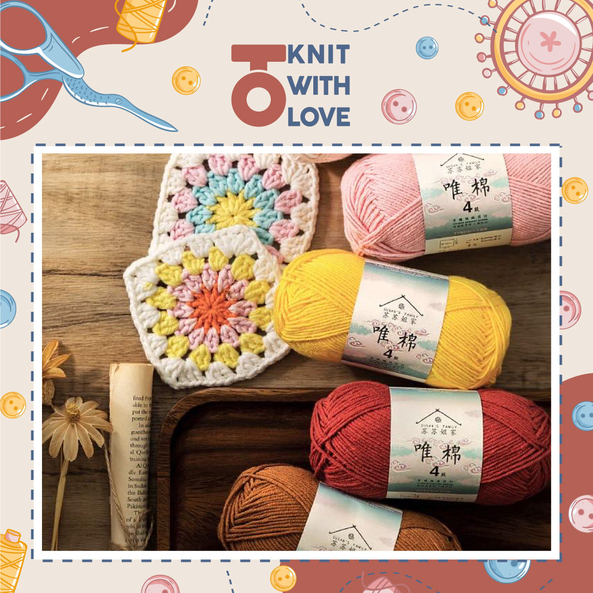 Len cotton màu sắc đa dạng Susan’s Family 4 chuyên móc thú bông mềm mượt, không bai nhão 50gr/cuộn (Bảng màu 1)