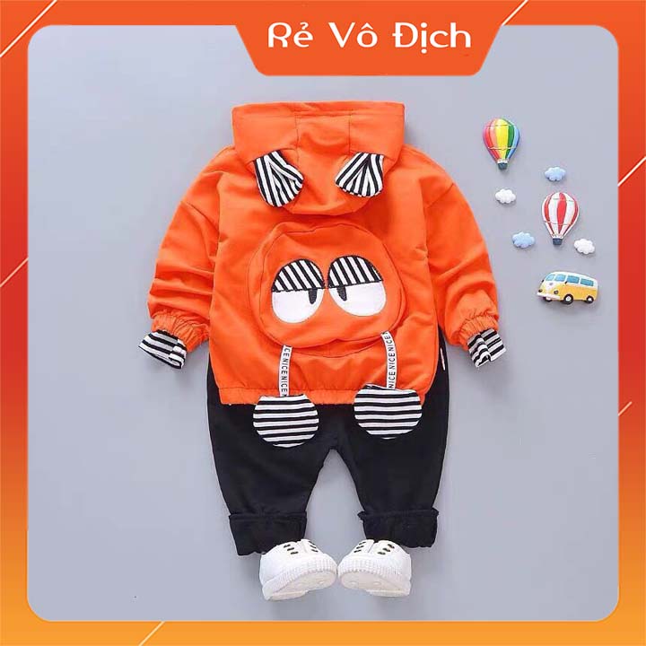 Sét bộ quần áo thu đông trẻ em mẫu mũ tai thỏ dành cho bé trai 8-18kg chất vải đep