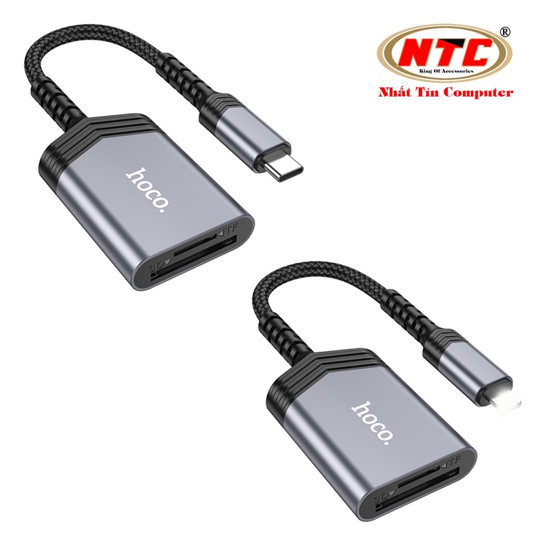  Đầu đọc thẻ nhớ SD   microSD Hoco UA25 dùng cho các dòng điện thoại Laptop cổng TypeC   Lightning  Xám  - Nhat Tin Authorised Store 