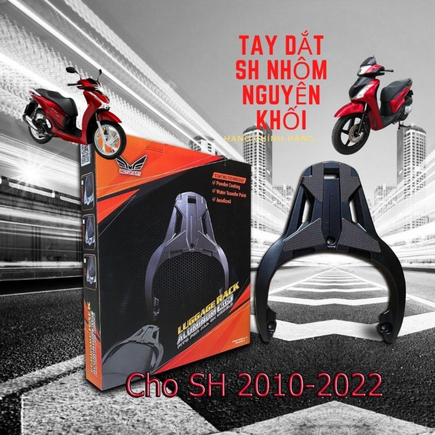 Cản sau, tay xách sh 2020 nhôm nguyên khối chính hãng motor art, cảng sau dùng cho sh ý 2010 đến sh việt nam sh 2012-2022
