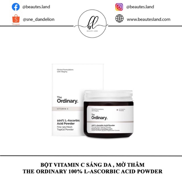 Bột Vitamin C sáng da, mờ thâm The Ordinary 100% L-Ascorbic Acid Powder
