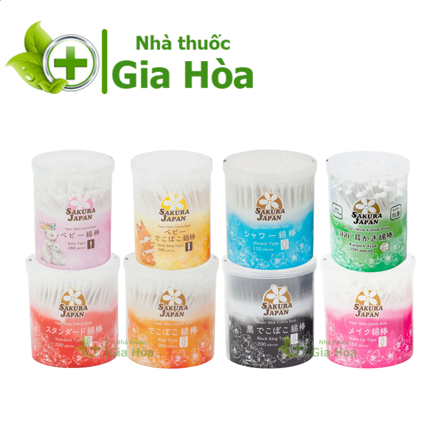Tăm bông kháng khuẩn Sakura (Người lớn, trẻ em) que thân giấy (lấy ráy, ngoáy tai, vệ sinh rốn, mắt, mũi, trang điểm)