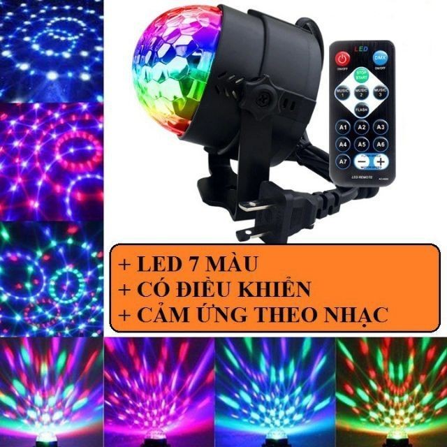 Đèn LED 7 màu vũ trường cảm ứng nhạc bóng đèn LED trụ đèn LED xoay 7 màu sân khấu chớp theo nhạc Đèn nháy theo nhạc