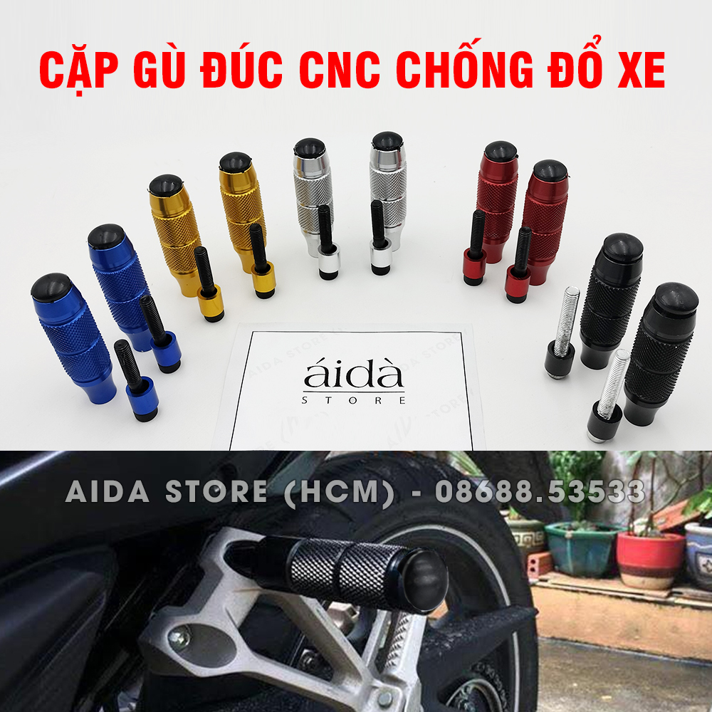 Cặp (02 cái) gù chống đổ nhôm CNC cho xe máy Exciter, Winner, Sonic, Satria, PKL,..
