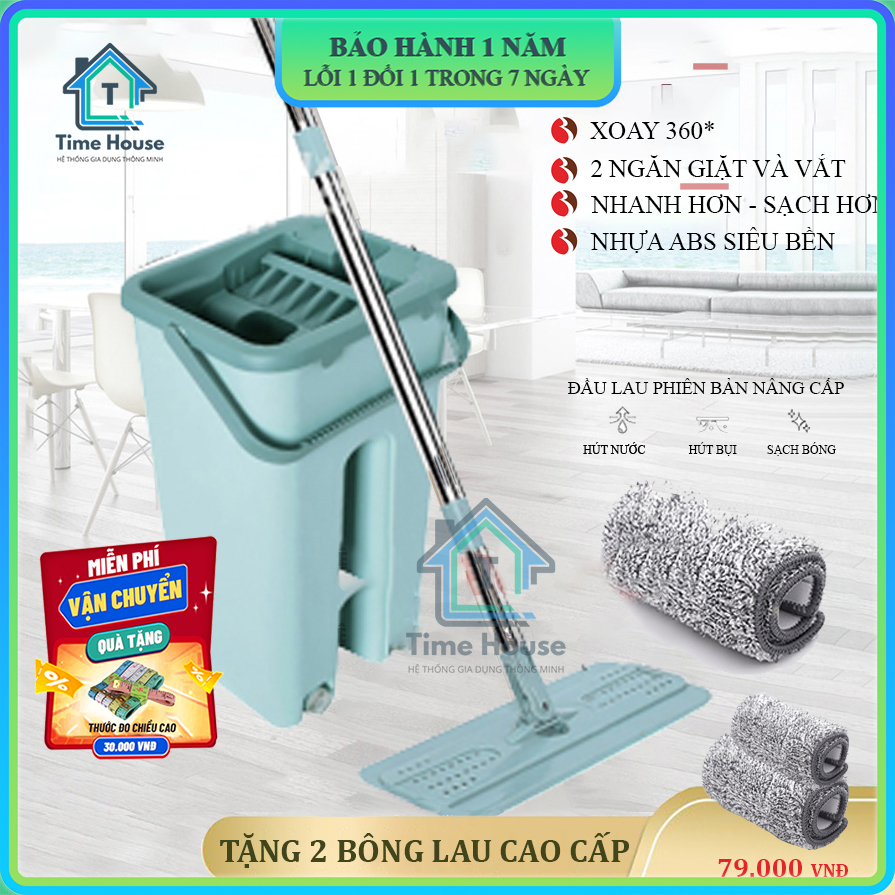 Bộ chổi lau nhà thông minh tự vắt xoay 360 độ đa năng kèm xô thùng vắt tiện lợi giúp lau nhanh hơn, sạch hơn Bảo hành 2 năm lỗi đổi mới trong 7 ngày